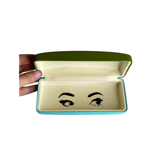 Kate Spade Green & Blue Hard Shell Eyeglass Case With Face Print Interior - Picture 3 of 4